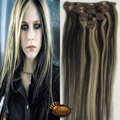 Loiro com mechas pretas 15” – 38,1cm 7pcs REMY 100% humano